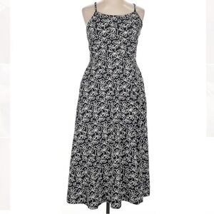 Pact XL Fit and Flare Midi Dress Organic Cotton Black and White Print